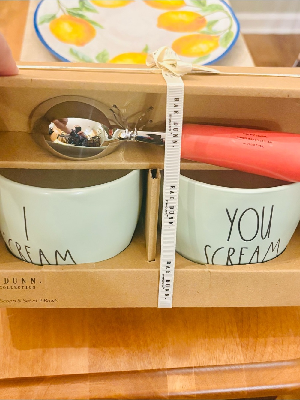 Rae Dunn Mint 'I Scream / You Scream' Ice Cream Bowl Set with Red Scoop— BNIB!